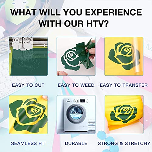 Image of HTVRONT HTV Vinyl Rolls Heat Transfer Vinyl - 12 inch x 8ft Dark Green HTV Vinyl for Shirts, Iron on Vinyl for All Cutting Machine - Easy to Cut & Weed for Heat Transfer Design (Dark Green)