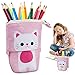Federmäppchen Mädchen Rosa, Teleskop Cartoon-Katze Stehbleistiftbeutel mit Reißverschluss für Teenager Schülerin e Frauen