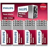 PHILIPS 9 Volt Batteries - Power Alkaline 9V Battery 12 Pack, Long Lasting Power Up to 5 Years in Storage, 9v Batteries Leak Proof Design, All Purpose 9volt for All Your Household & Office Needs.
