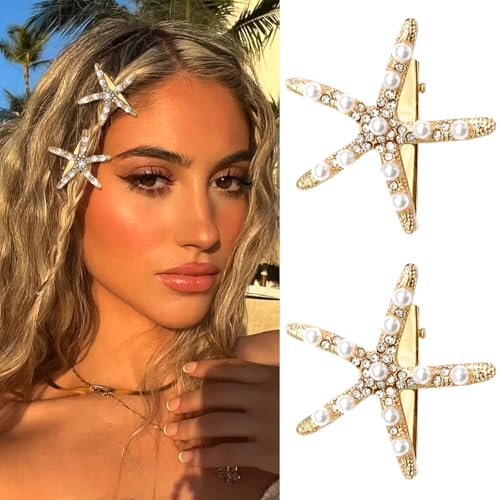 Pinzas para el cabello con forma de estrella de mar doradas, pack de 2 miniatura 1