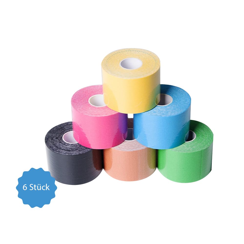 6 Rouleaux bande 5 m x 5 cm Taping Medicalcorner24 dans 6 couleurs différentes.