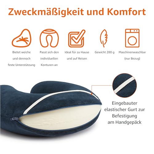 Amazon Basics Nackenkissen aus Memoryschaumstoff, Halbkreisförmig, Marineblau
