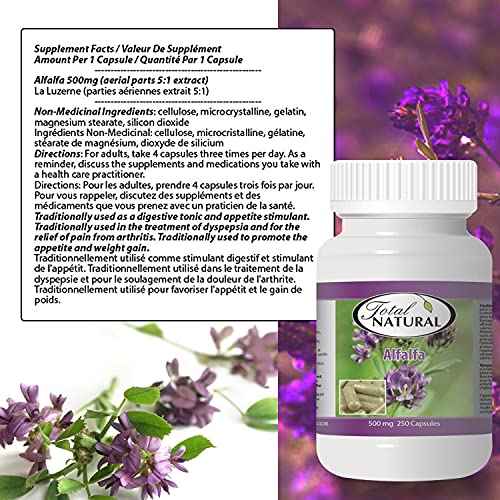image for Natural Alfalfa Supplement 500mg 250 Capsules [2 Bottles] by Total Nat