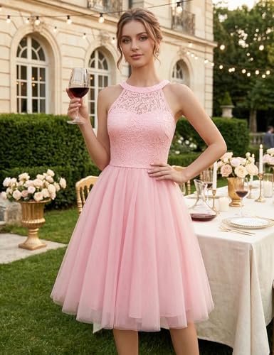 Image of Dressystar Women's Sequin Short Prom Dress Sparkly Halter Tulle Cocktail Party Homecoming Dresses