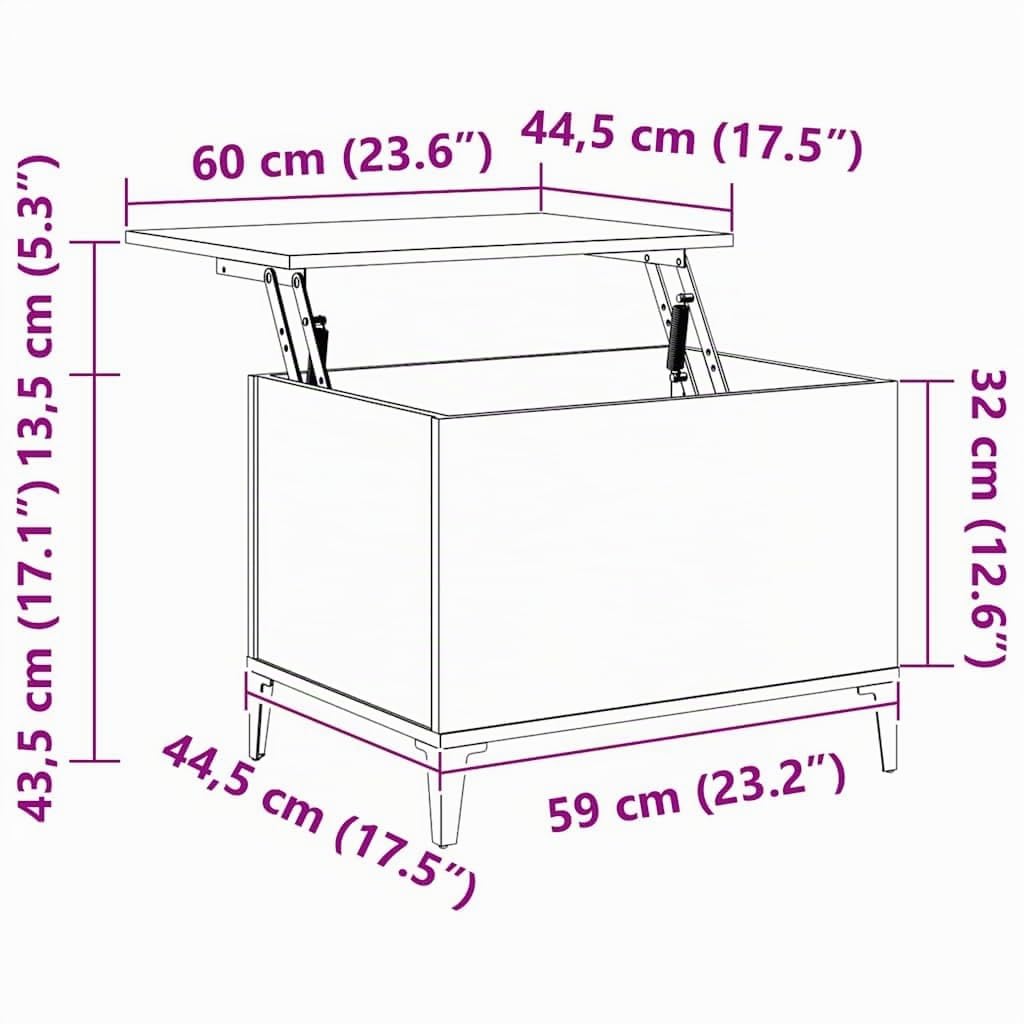 vidaXL Mesa de Centro Madera contrachapada Roble Sonoma 60x44,5x45 cm