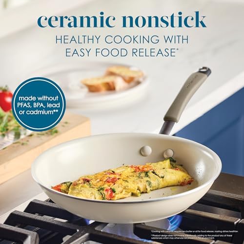 Rachael Ray Cucina Ceramic Cookware Set - 13 Pieces - Ceramic Pots and Pans Set w/Nonstick Frying Pans, Saute Pan, Saucepans, Stockpot, Lids, Pan Protectors & Cooking Utensils - Almond - Thumbnail 4