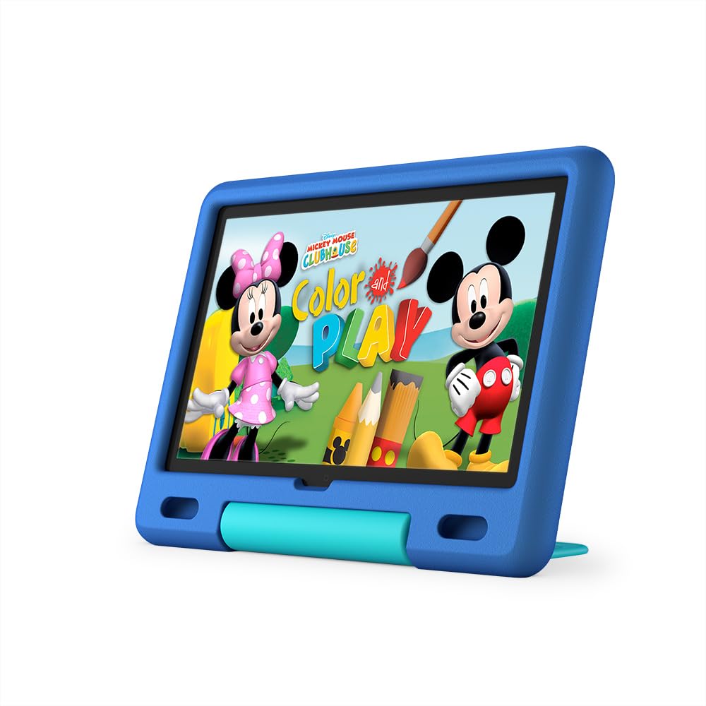 amazon fire hd 10 kids tablet, 10.1", 1080p full hd, ages 3–7, 32 gb, sky blue