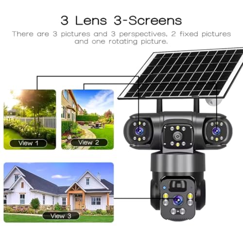 Image of TP PLUS V380PRO Outdoor Solar Security Camera, 12MP Triple Lens, PTZ, PIR Motion Detection, Battery Powered, 4G SIM,| Wireless Home Security Camera with Mobile App| HD Night Vision | Motion Detection