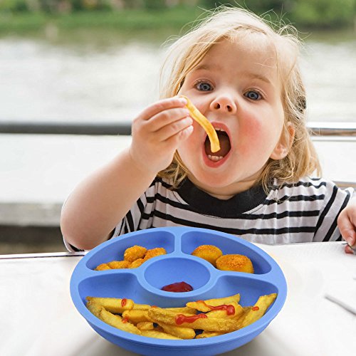 Silicone Toddler Plates, Divided Plates For Kids(4 Pack) - 8 Inch Silicone Kids Plates With Section - Bpa Free/Dishwasher Safe #TOP1