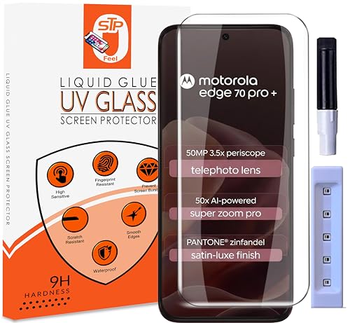 Image of STP FEEL Premium UV Tempered Glass Screen Protector Guard For Motorola Edge 70 Pro Plus 5G (6.78 Inch, Pack of 1) Full Adhesive UV Curved Case Friendly HD Clarity with easy installation kit