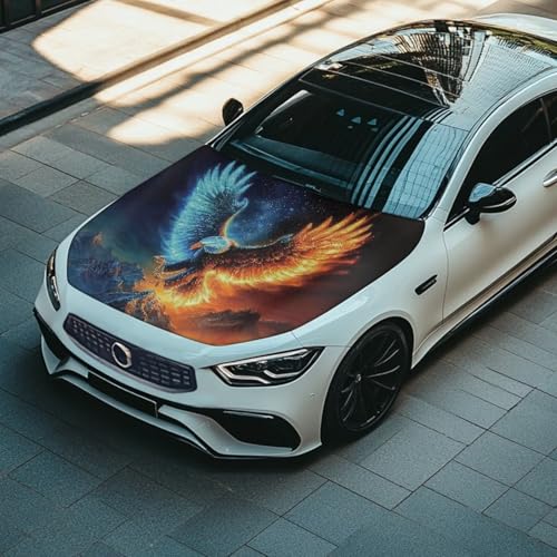 Image of Cool Bald Eagle Print Car Hood Cover Protector Stretchable Auto Hood Wraps Auto Banner Snowproof Automotive Exterior Accessories for Compact Sedan SUV Truck