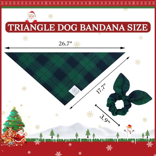 E-Clover Christmas Dog Bandanas Boy & Matching Scrunchie Set Plaid Dog Bibs Scarf Triangle Kerchief Bandana For Medium Large Dogs Birthday Gifts Pet Owner Mom Green thumb #3
