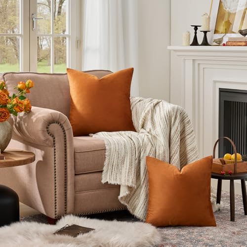 Image of GIGIZAZA Pillow Covers 20x20 Velvet Decorative Pillows Sofa Couch Throw Pillow Covers Dark Burnt Orange Pack of 2 Cushion Covers