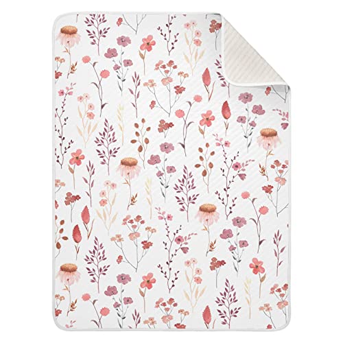 Image of Ollabaky Wildflowers Watercolor Baby Blanket for Boys Girls, Cotton Toddler Newborn Swaddle Blanket for Stroller Crib Nursery Receiving Blanket Infant Unisex 30"x40"
