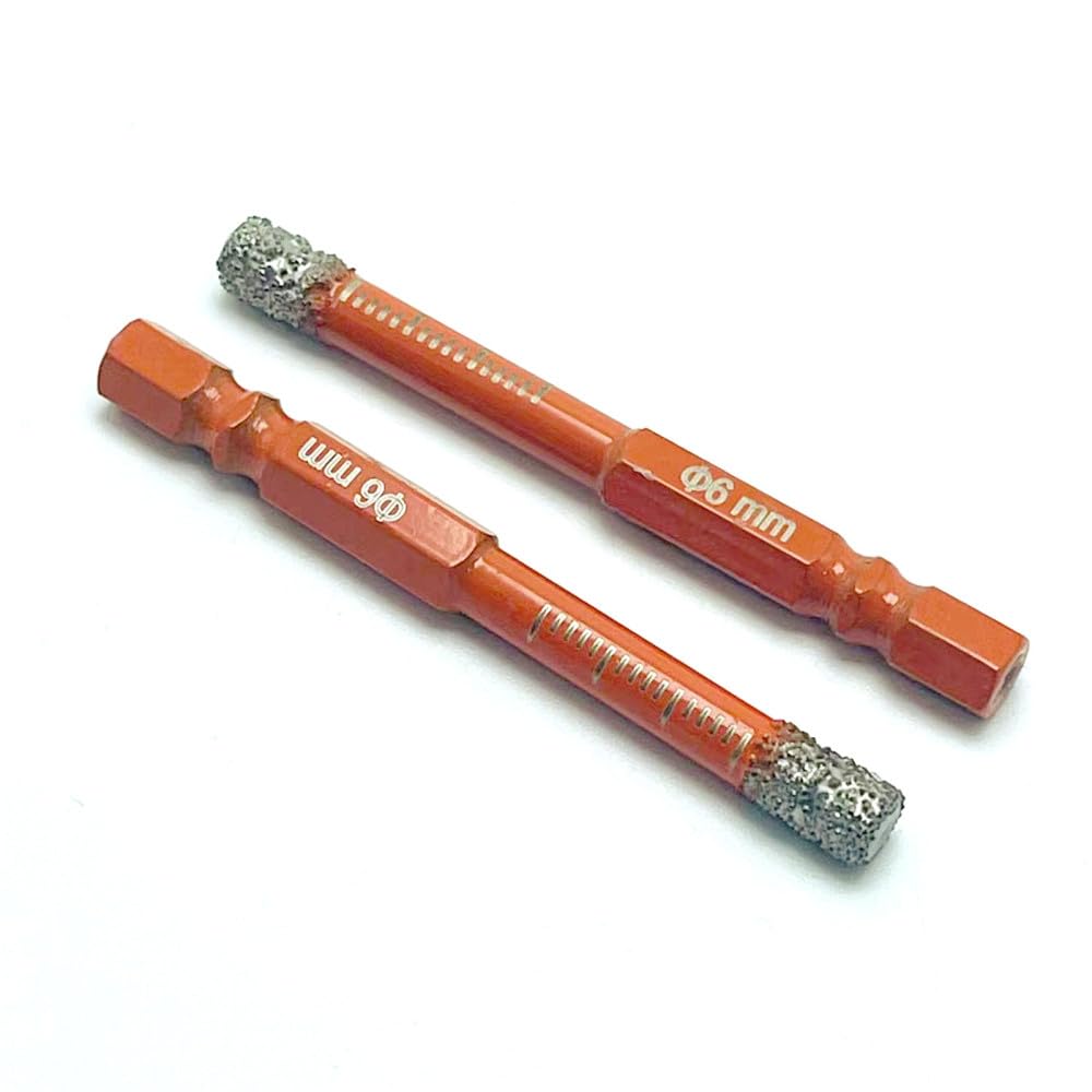 Set di punte da trapano diamantate a secco con manico esagonale da 2 pezzi, 6 mm, per marmo, granito, ceramica, piastrelle di vetro, pietra, foro aperto, 6 mm (2 pezzi)