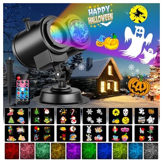 YAZEKY Projecteur Halloween Exterieur, Projecteur LED Noël Extérieur Intérieur 2 en 1 avec 12 Diapositives 10 Couleurs Effet de Vague d'eau, Lampe Projecteur Décoration pour Halloween, Noël, Fête