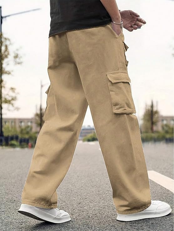 Image of Men Cargo Pants 100% Cotton | Relaxed Fit Utility Cargos for Men with 6 Pockets | Breathable Durable Fabric | Casual Streetwear Travel & Outdoor Pants