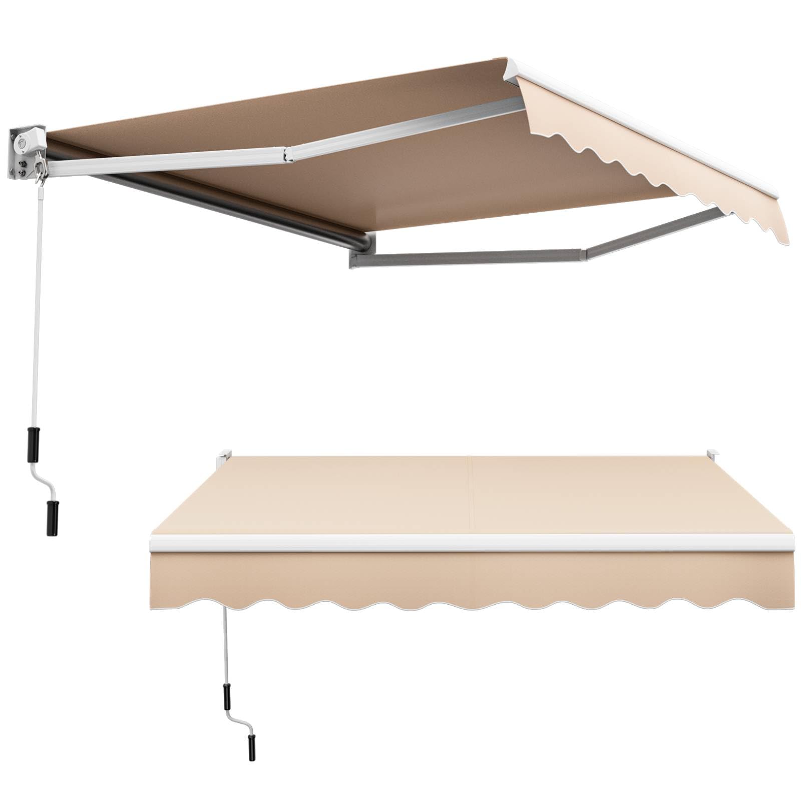 TANGZON 4 x 2.5m/ 3 x 2.5m/2.5m x 2m Retractable Manual Awning, Aluminum Sun Shade Shelter with Fittings & Crank Handle, Anti-UV Outdoor Telescopic Canopy for Patio Balcony Cafe (Beige, 2.5m x 2m) — image 1