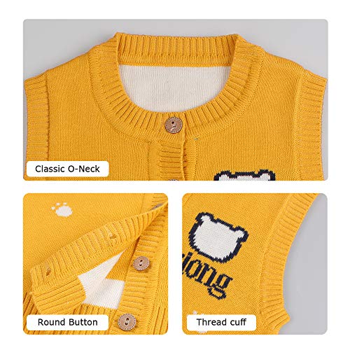 Suéter de bebê urso colete infantil meninos meninas fecho de botão sem manga gola redonda pulôver al