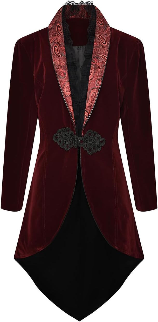Women's Victorian Lace Tailcoat Pirate Gothic Steampunk Jackets Medieval Lapel Coat - Image 3