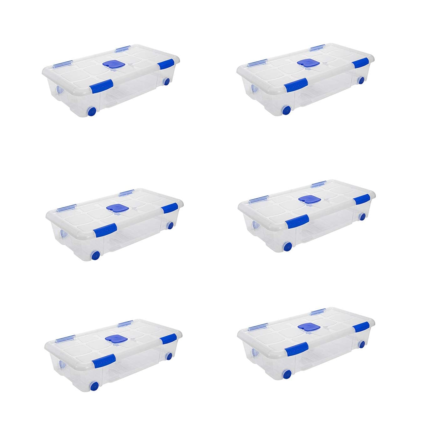 Tradineur - Pack de 6 Cajas de almacenaje, de 17 x 73 x 41,5 cm, nº 11, con capacidad de 30 litros, con tapa y ruedas, para organización del hogar, baúl organizador (17 x 73 x 41,5 cm, Pack de 6)