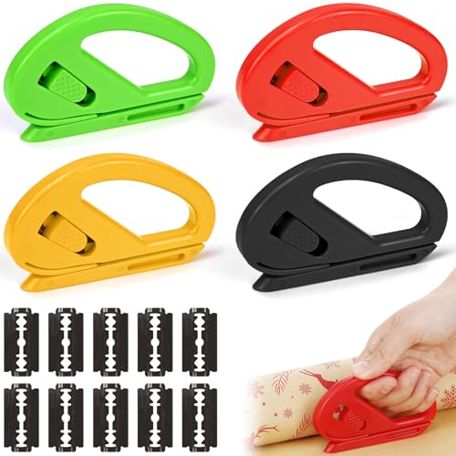NISENTIA 4 Stück Geschenkpapier Schneider Wrapping Paper Cutter Geschenkband Schneider mit 10 Ersatzklingen Gift Wrap Cutter Geschenkpapierschneider für Rollen Geschenkband Papierrollen und Folie