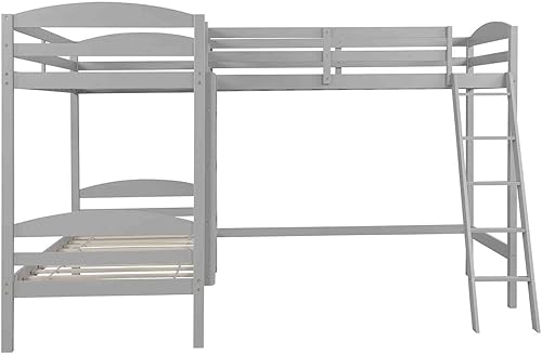 Miniatura 5 de Cotoala Litera y cama tipo loft de tamaño individual en forma de L marco de cama de madera con escalera para dormitorio de niños diseño de ahorro de