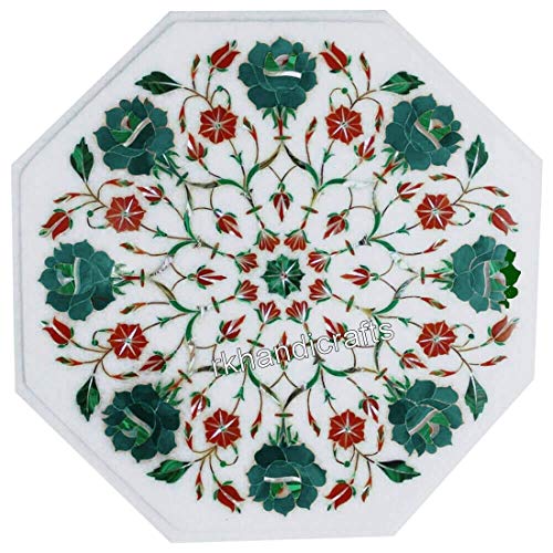 12 x 12 Inches White Marble Coffee Table Top Malachite Stone Inlay Wor 12 x 12 Inches White Marble Coffee Table Top Malachite Stone Inlay Wor