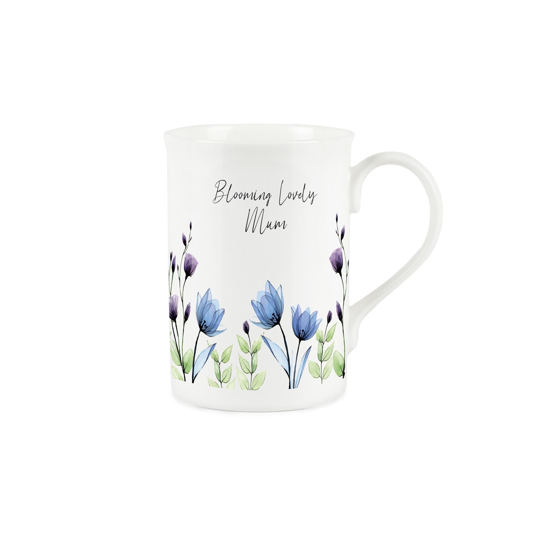 Purely Home Blooming Lovely Mum Mug - Blue & Purple Floral Tea/Coffee Bone China Cup Gifts for Mothers Day