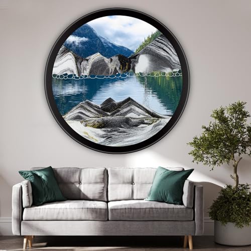 Mtadmai Moving Sand Art 3D Sand Art Pictures Deep Sea Sandscape Living Room Decoration 360 Rotate Glass Crafts Solid Wood Frame Relaxing Mood Home Office Work Wall Art Decor (Black-17.3in)