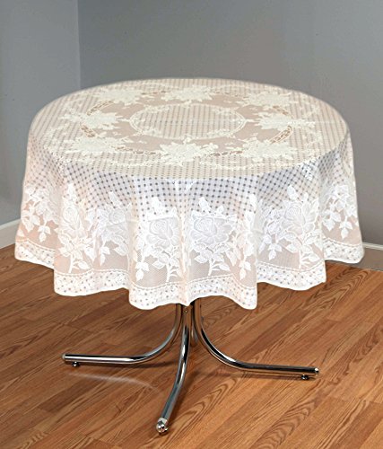 Katwa Clasic – Rose Floral Design PVC Lace Vinyl Round Tablecloth for 4 Seater Dining Table (Table Cover Size: 54″ Inches Diameter Round, Peach)