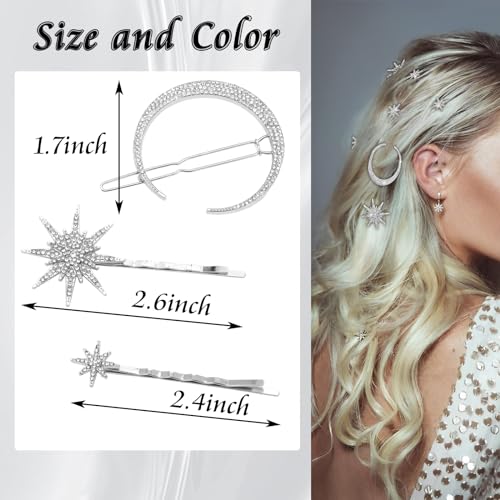 Fulztey 9 Pcs Rhinestone Star Moon Hair Clips For Women Sliver Diamond Snowflake Side Clip Metal Alloy Star Hairpins Bling Barrette Vintage Decorative Bobby Pins Bride Wedding Hair Accessories thumb #3