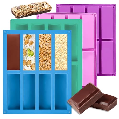 4 Stück Müsliriegel Backform Silikon, 8 Mulden Schokoladenform Riegel Formen, Müsliriegel form Silikonform für Zur Herstellung von Schokoriegeln Muffins Brownies und Käsekuchen