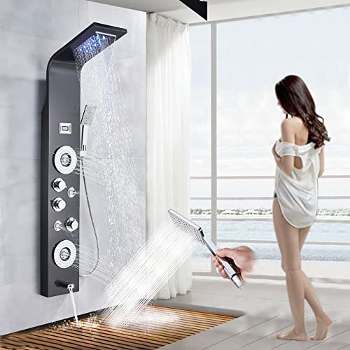 Panel de Ducha de Acero Inoxidable con Torre LED y 6 Funciones de Masaje miniatura 1