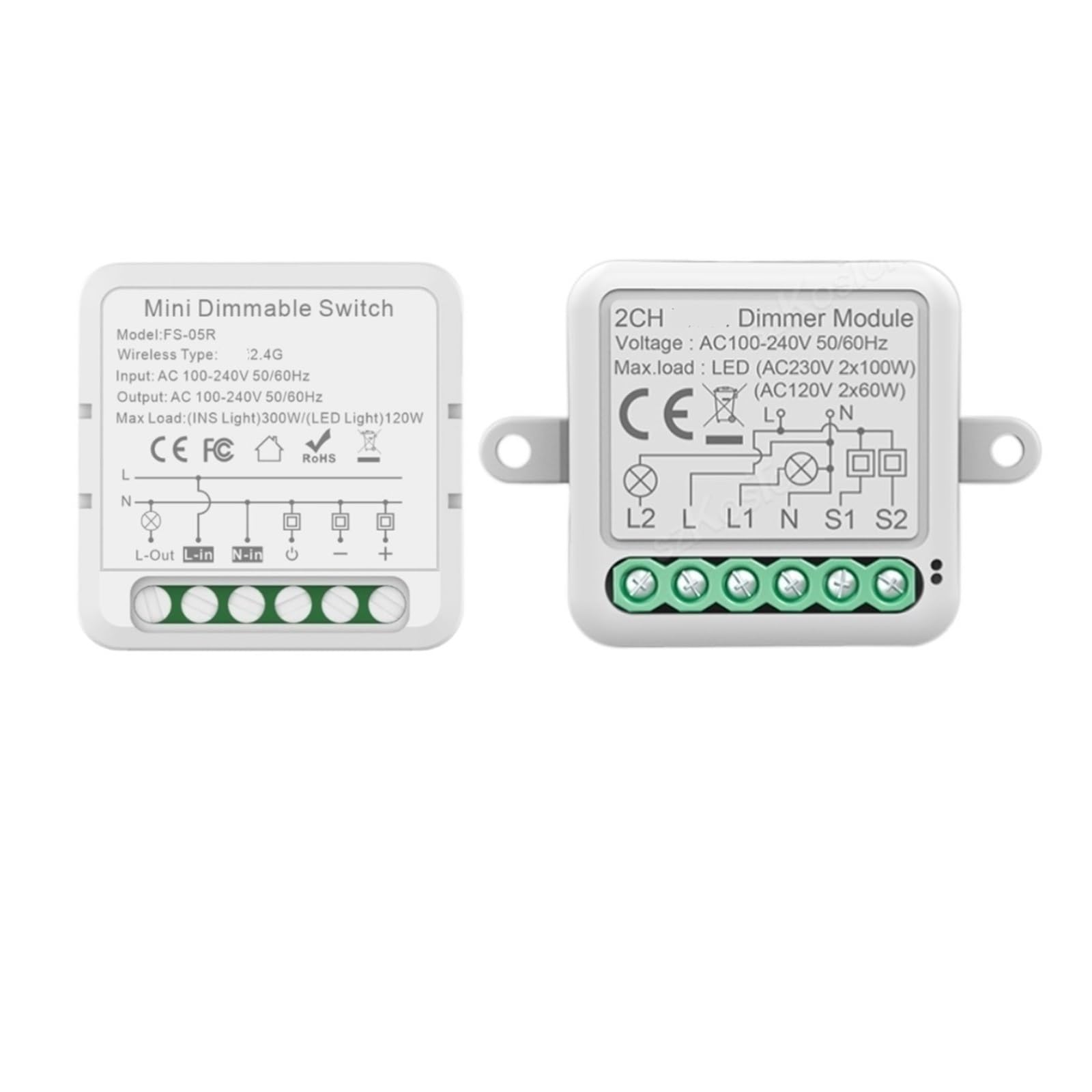 1 módulo de interruptor de atenuación inteligente de 10 A compatible con control de 2 vías 1/2 grupos.(1 Gang)