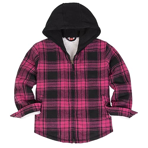ThCreasa Unisex Toddler Boys Girls Plaid Zip Up Flannel Hooded Jacket Sherpa Lined Shacket with Hand Pockets