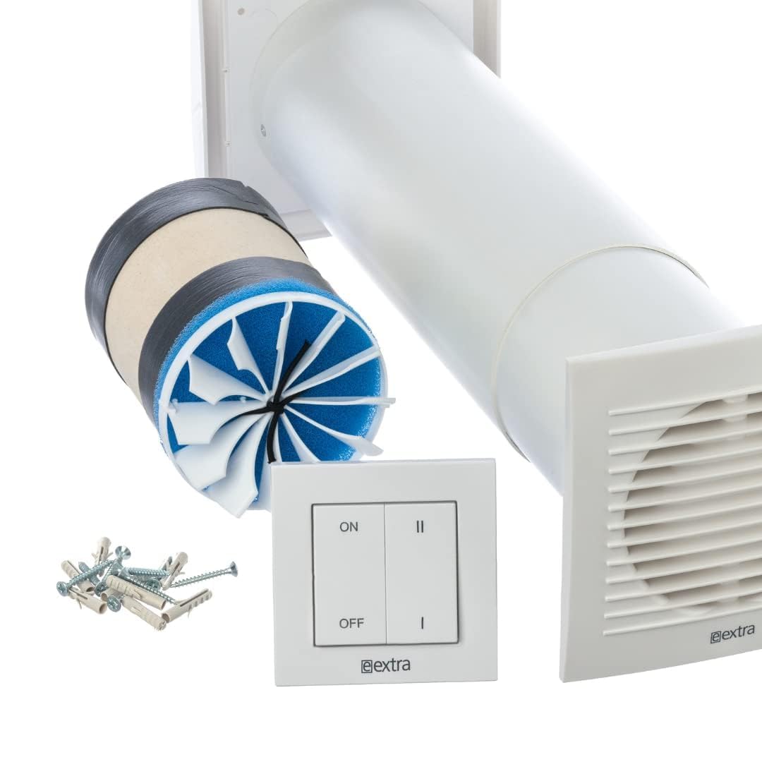 100mm Heat Recovery Unit - Decentralized Ventilation System with Ceramic Heat Exchanger and Wall Switch