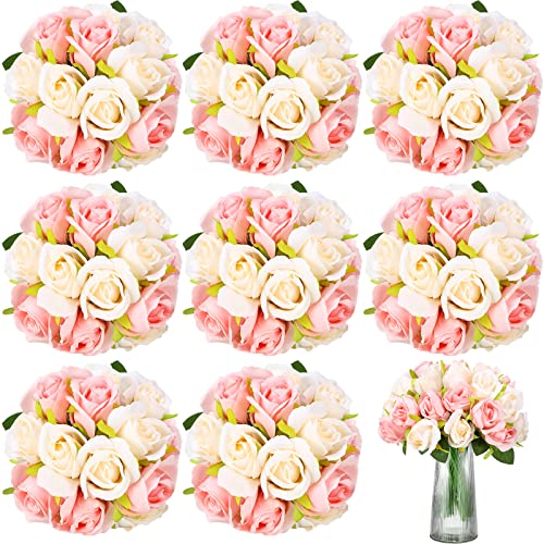 Hoteam 72 Heads Pink Artificial Rose Flowers 6 Bouquet Wedding Decoration Faux Flower Arrangement Bouquet with Stem Bridal Shower Gift Floral Centerpiece for Tables