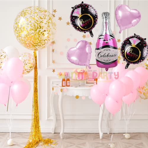 Image of Wanna Party Celebrate Bachelorette Party Balloons, Champagne Bottle Foil Balloon For Bachelorette, Cocktail, House Party Decoration, Pack of 5