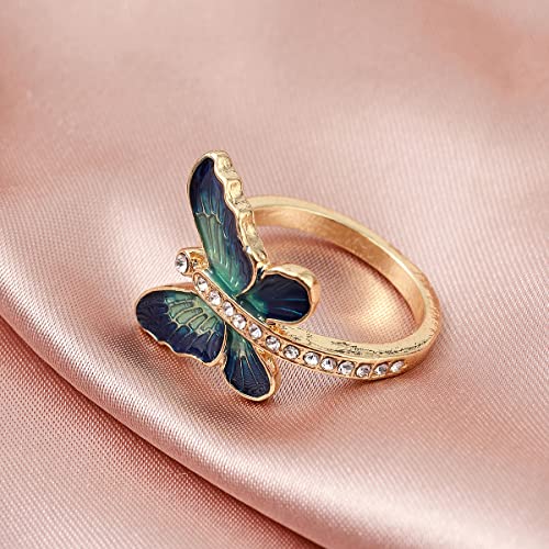 14K Gold Zircon Butterfly Ring Butterfly Rings for Women Animal Statement Promise Ring Butterfly with Cubic Zirconia Gold Plating Butterfly Rings Jewelry(Size 104