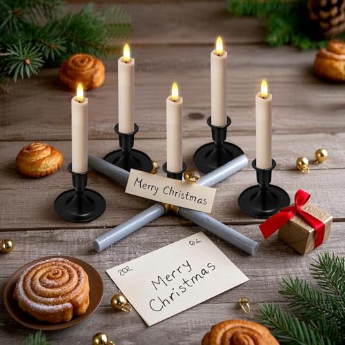 Image of KSWING Upgraded Real Wax Short LED Flameless Taupe Taper Candles with Remote, 6 PCS Candlesticks Battery Operated 3D Flickering- 6 inch Realistic Fake Candle Sticks for Home /Wedding /Fireplace Xmas Decor
