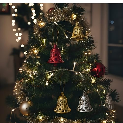 Image of Crackles Merry Christmas Bells (Set of 12) shiny Bells | Christmas Tree Decoration Items | Xmas Gifts Ornaments Props Decorations, Christmas Party Decoration