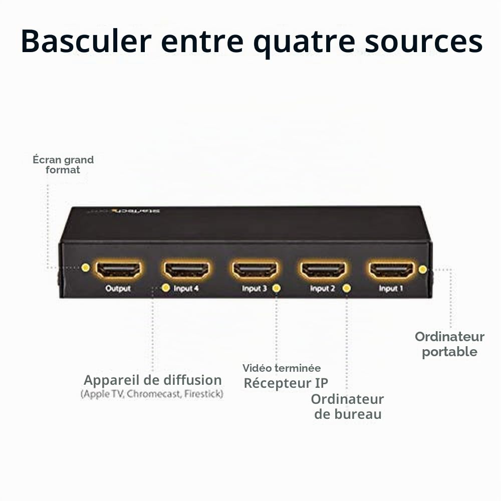 StarTech Switch Video HDMI 2.0 4 Ports - 4K 60Hz, Auto, 1 Entree 4 Sorties