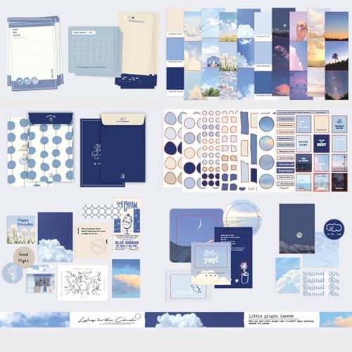 Image of VIBE VISTA Vintage Aesthetic Scrapbook Kit, 346 Pcs, A6 Grid Notebook, Washi, Envelopes, Scrapbook Papers, Folding Labels, Background Papers, Photo Frames (The Wind Chases The Clouds)