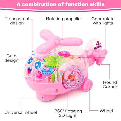 Image of Zest 4 Toyz Musical Toy Helicopter Toys for Kids with Flashing 3D Lights | Bump and Go | Battery Operated Electric Toy | Colorful Lights Transparent Gear Helicopter for Boys & Girls Age 3+ - Pink