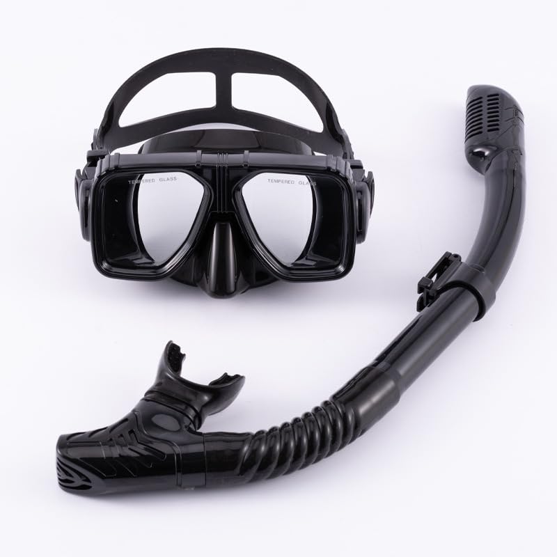 Mask & Snorkel Set, Tempered Glass Swimming Diving Goggles, Adjustable Head Strap Anti-Fog Snorkeling Package