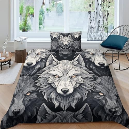 Housse de couette loup fermeture éclair lit une personne en microfibre douce anti-glisse