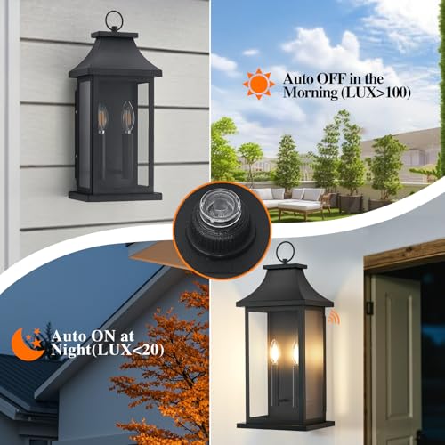 Image of Dusk to Dawn Outdoor Wall Lantern, Black Modern Exterior Lights,2 Pack 22''