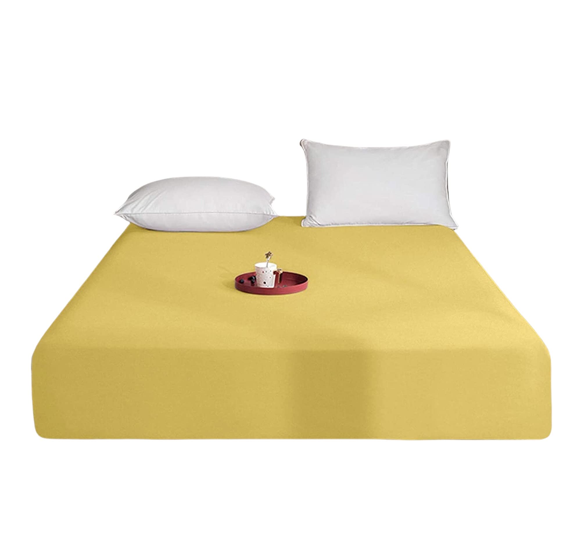 Queens Land Home Lemon Extra Deep (40Cm) Easycare & Long Lasting Pollycotton Fitted Sheet. (, Single)