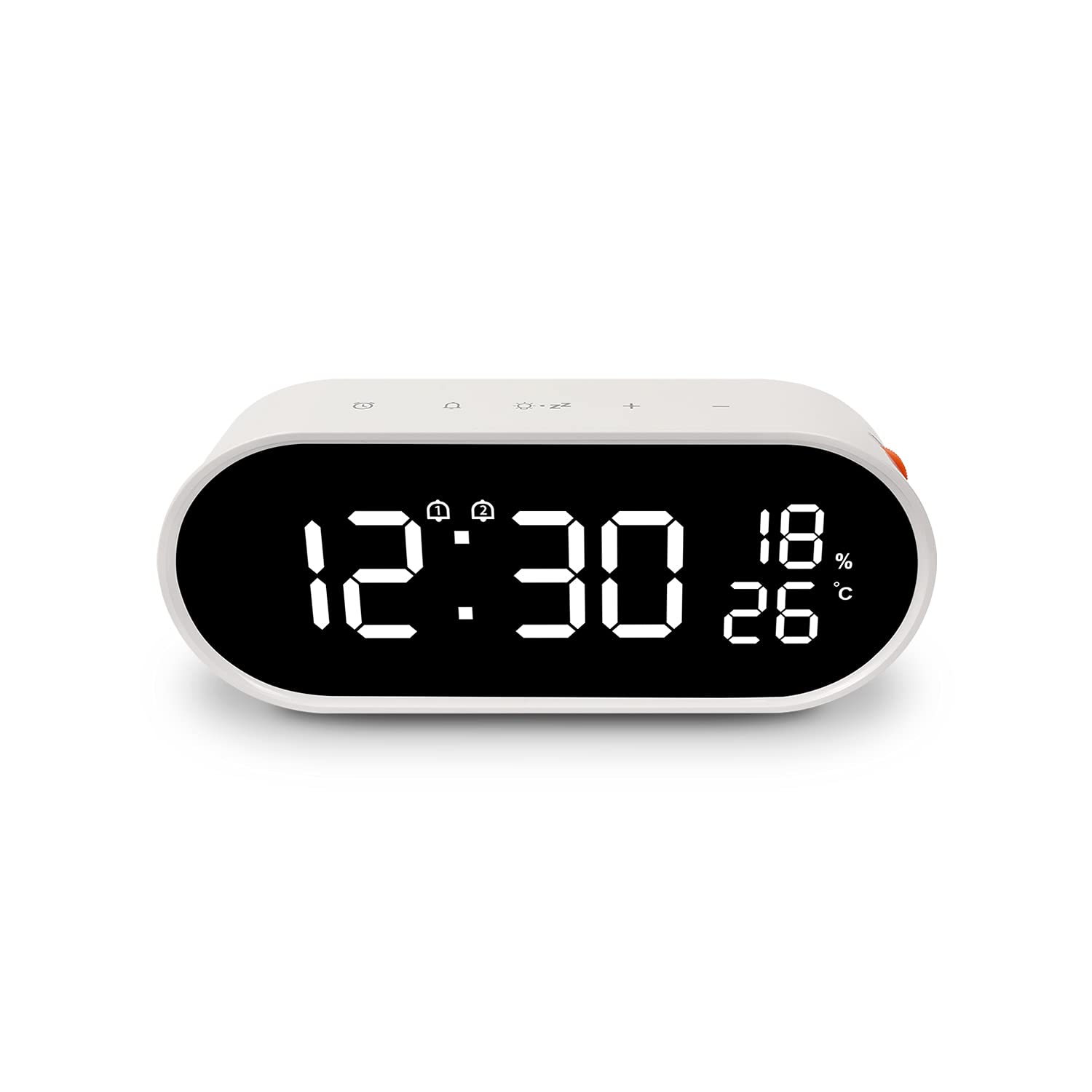 mooas Digital Alarm Clock, Digital Mirror Led Desk Clock with USB, Rolling Pop LED Desk Clock, Brightness Adjustment, 12/24H Mode, Dual Alarm & Snooze, Temperature & Humidity Display (White)